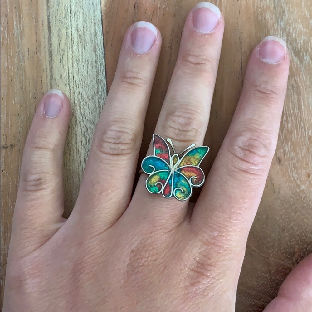 Sterling Silver Rainbow Butterfly Ring ✨